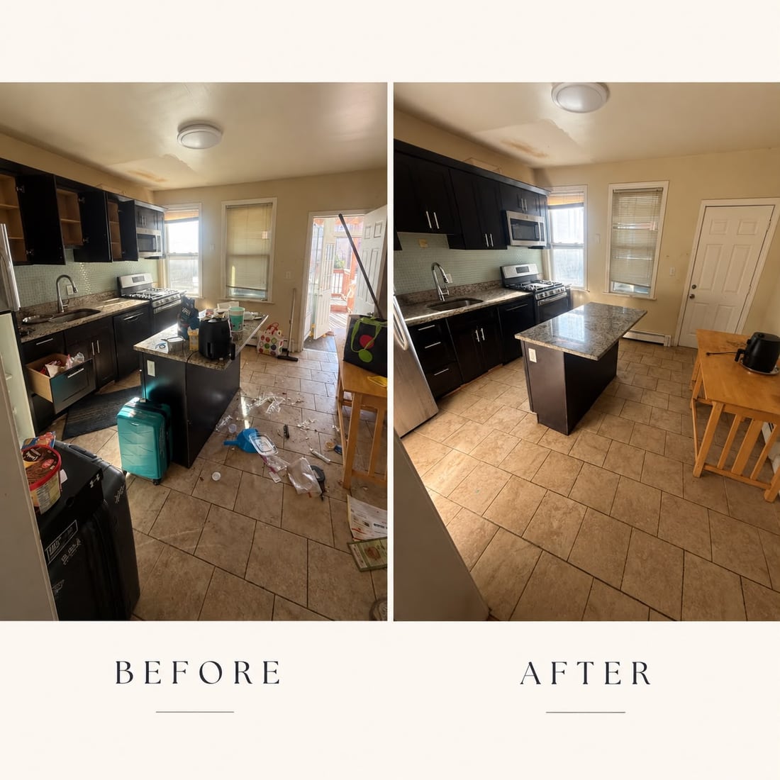Kitchen before and after cleaning